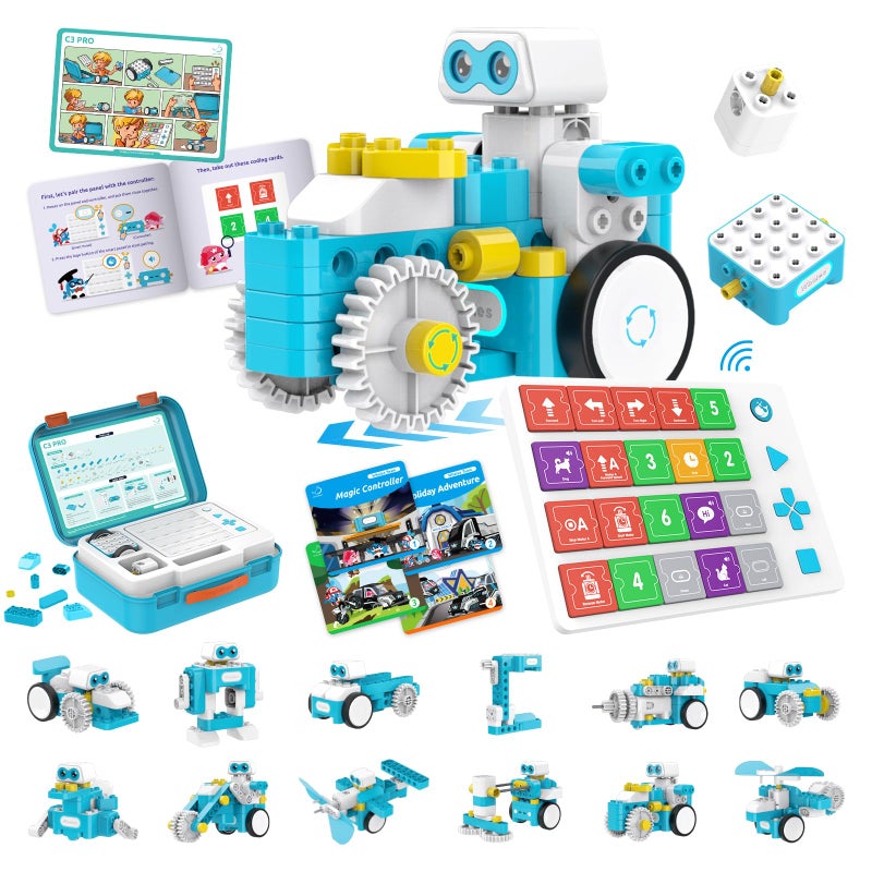 WhalesBot C3 Pro 12in1 Remote Control  Coding Robot Kit for Kids 4 Advanced Smart Panel  Cards Programming Educational STEM Toy Block Building Set with Controller  Motor for Kids 46 57 - Image 3