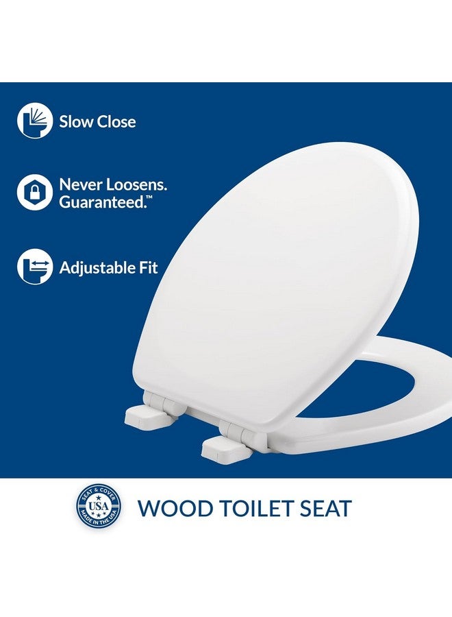Mayfair Linden Slow Close Toilet Seat, Non Slip Heavy Duty Wood, Easy Install, Round, White - Image 2