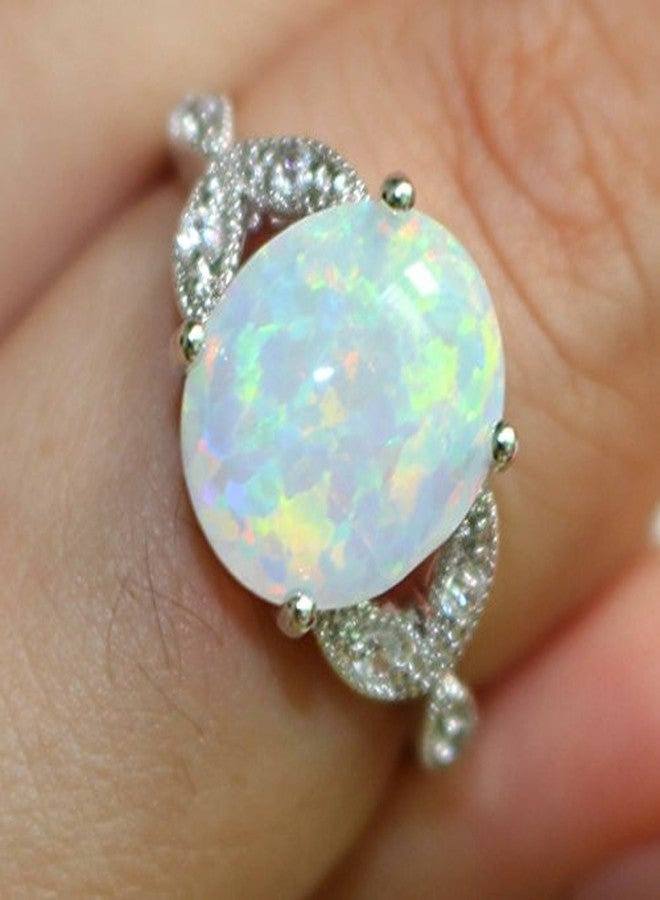 Jude Jewelers Stainless Steel Oval Shape Created Opal Wedding Engagement Promise Anniversary Valentine Ring (Silver, 7) - Image 2