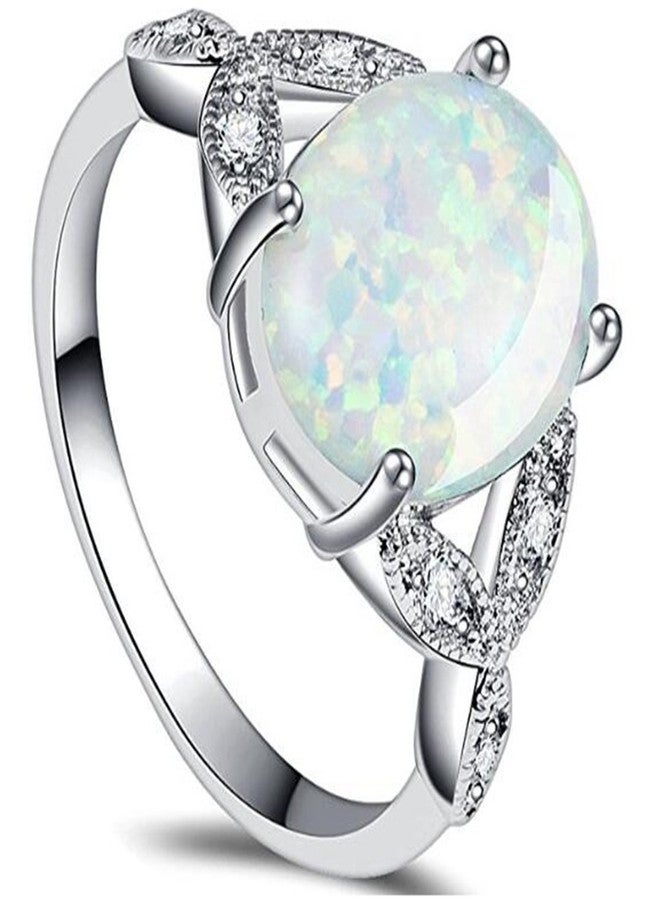 Jude Jewelers Stainless Steel Oval Shape Created Opal Wedding Engagement Promise Anniversary Valentine Ring (Silver, 7) - Image 1