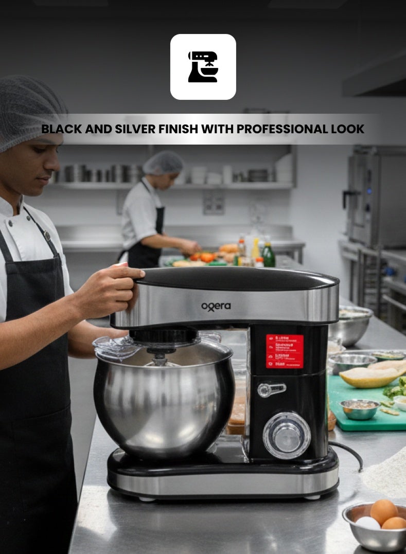 أوجيرا خلاط كهربائي 1200 واط بسعة 6 لتر مع وعاء خلط من الستانلس ستيل، 6 سرعات مع خاصية النبض، رأس قابل للإمالة، آلة مطبخ قوية لتحضير عجين الخبز والبيتزا والكيك، بنظام خلط كوكبي، قاعدة ثابتة مانعة للانزلاق، موديل OG1201SM، ضمان لمدة سنتين - Image 4