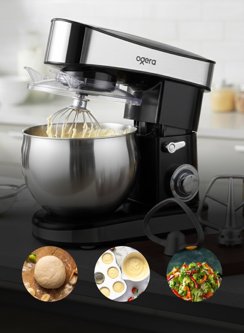 أوجيرا خلاط كهربائي 1200 واط بسعة 6 لتر مع وعاء خلط من الستانلس ستيل، 6 سرعات مع خاصية النبض، رأس قابل للإمالة، آلة مطبخ قوية لتحضير عجين الخبز والبيتزا والكيك، بنظام خلط كوكبي، قاعدة ثابتة مانعة للانزلاق، موديل OG1201SM، ضمان لمدة سنتين - Image 3