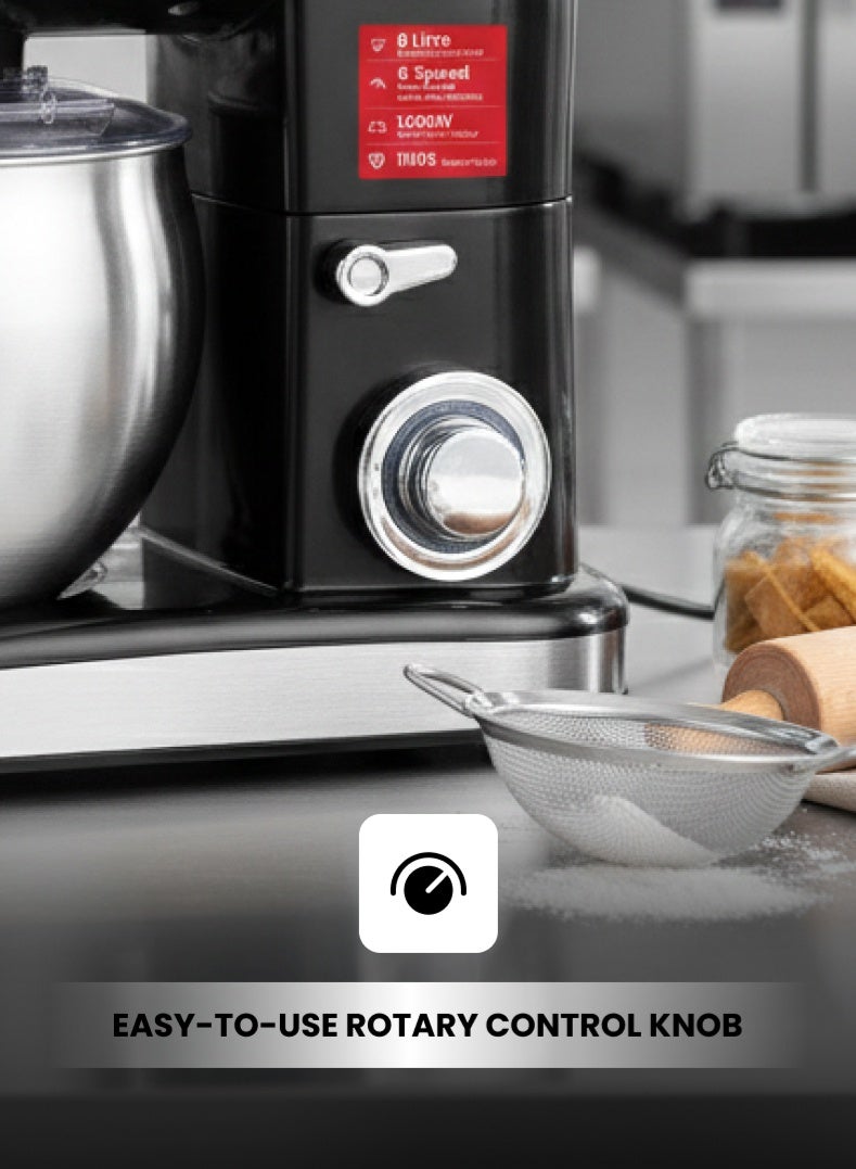 أوجيرا خلاط كهربائي 1200 واط بسعة 6 لتر مع وعاء خلط من الستانلس ستيل، 6 سرعات مع خاصية النبض، رأس قابل للإمالة، آلة مطبخ قوية لتحضير عجين الخبز والبيتزا والكيك، بنظام خلط كوكبي، قاعدة ثابتة مانعة للانزلاق، موديل OG1201SM، ضمان لمدة سنتين - Image 5