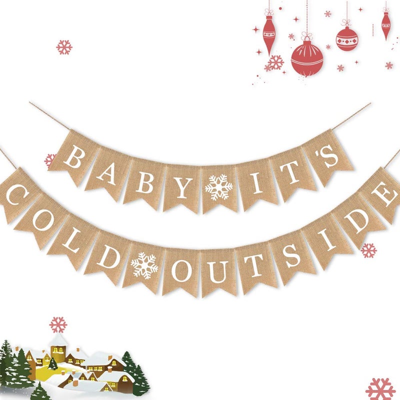 7gost Burlap Baby Its Cold Outside Banner Baby Shower Party Winter Decoration Supplies