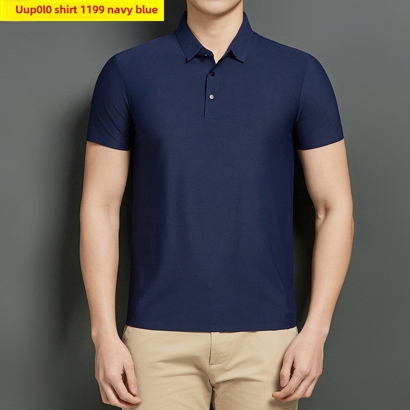 Mens Summer Ice Silk Polo Shirt Casual Quick-Dry 1199 navy blue 