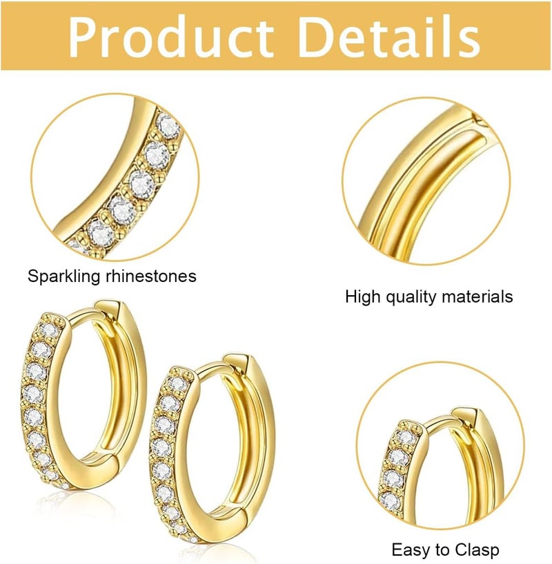 HANNEA® 4 Pairs Hoops Earrings for Women Fashion Gold Earrings 8mm 10mm 12mm 14mm Zircon Hypoallergenic Small Boho Huggie Hoop Combo Jewellery Valentine Birthday Gift for Women - Image 2