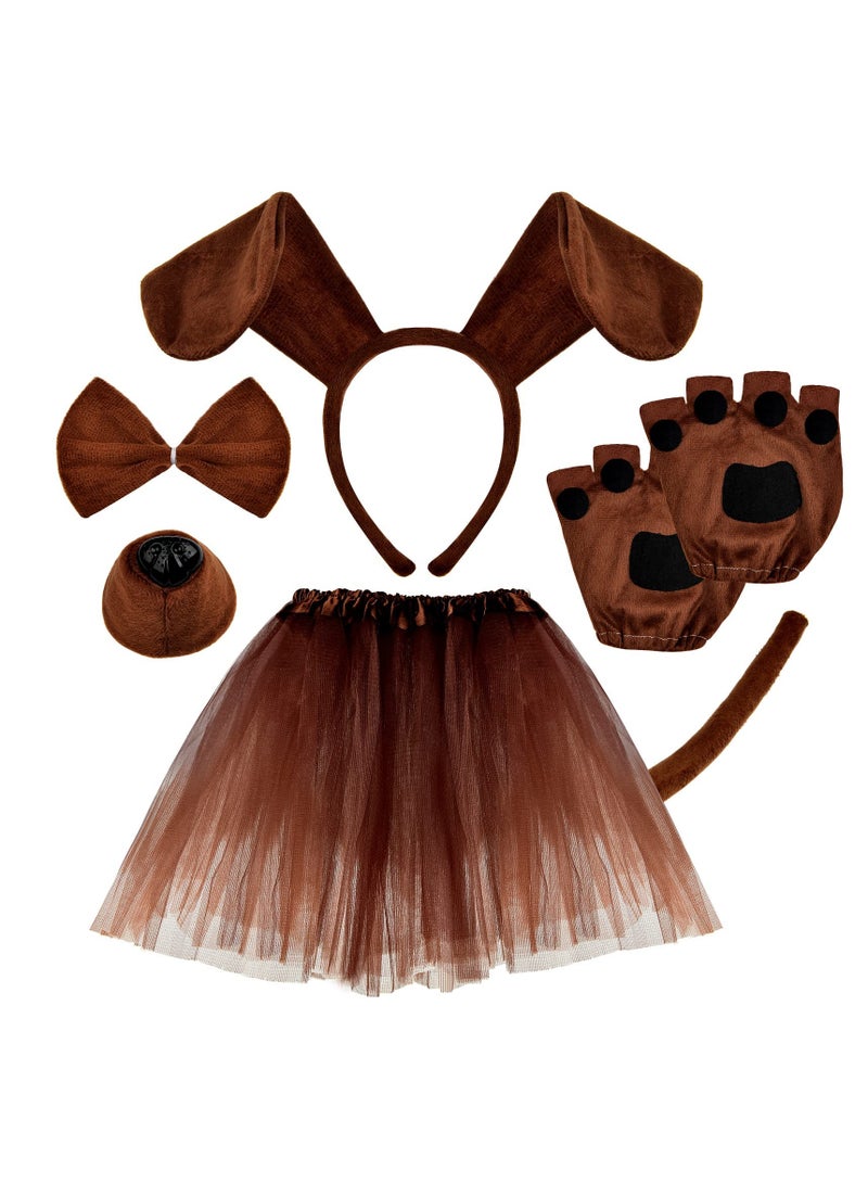 Excefore Puppy Dog Costume Set, Animal Costume Set, Dog Ear Headband, Bow Tie, Tail, Tutu Skirt, Suitable for Cosplay Costume Dress Up Party Decoration - Image 1