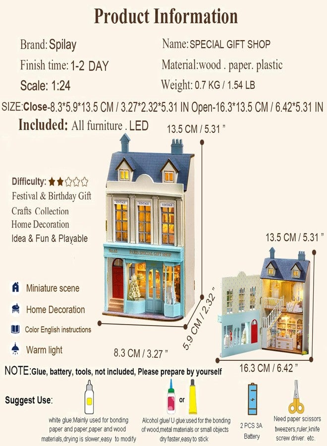 Spilay Dollhouse DIY Miniature Wooden Furniture Kit,Mini Handmade Doll House with LED,1:24 Scale Creative Woodcrafts Toys for Adult Friend Lover Birthday Gift (D-065) - Image 4