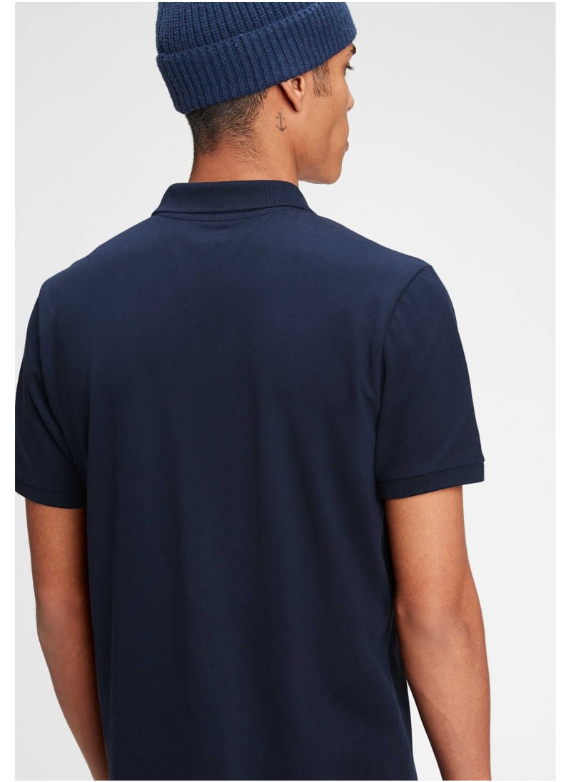 LOUD UNIVERSE Mens Navy Blue Plain Cotton Pique Summer Fabric Mens Polo Shirt  - Image 3