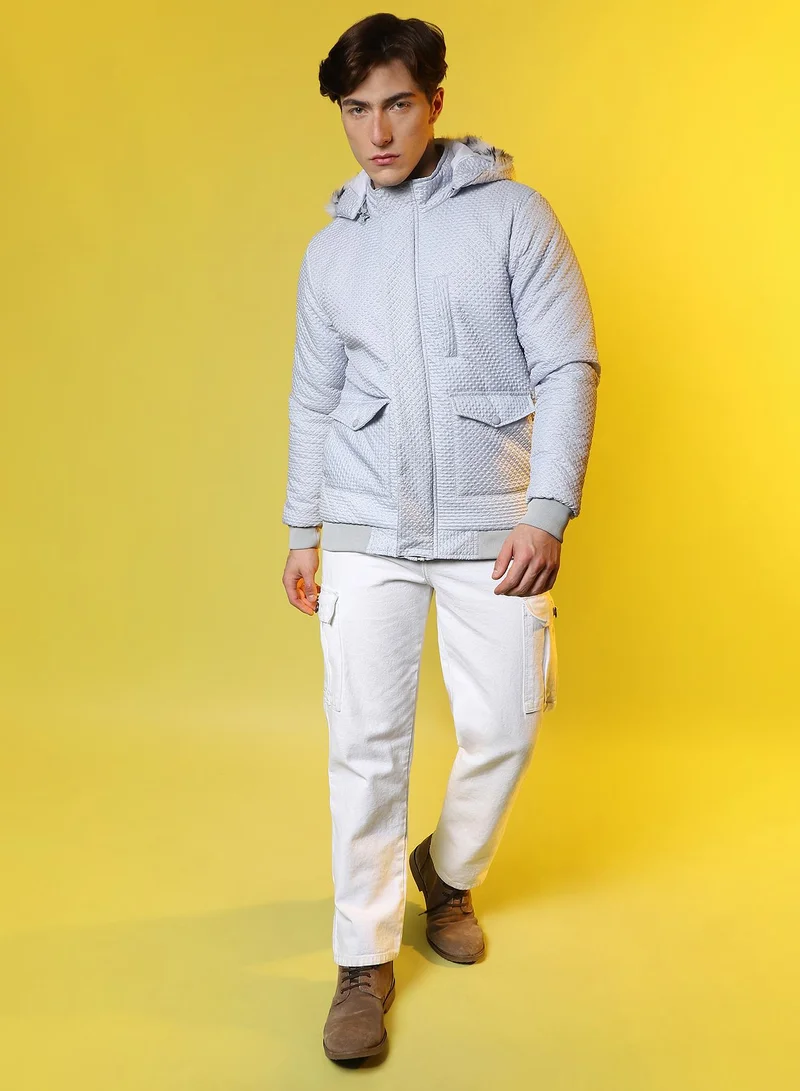 CAHOOT  Men's Moon Grey Self-Design Rhombus Puffer Jacket for Men | Best Price UAE
