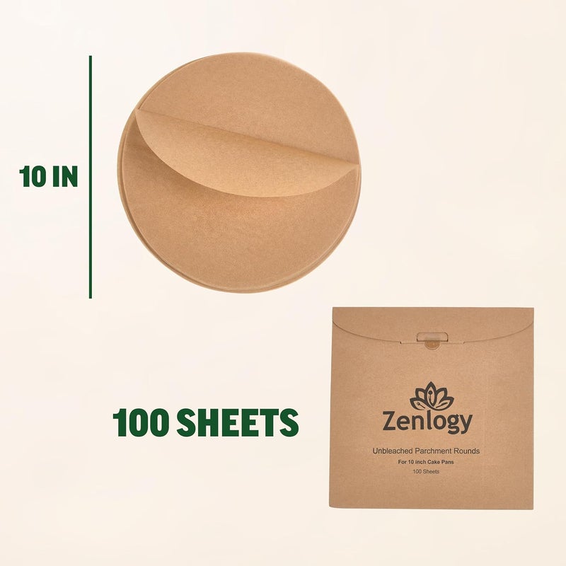 Zenlogy 10 Inch Parchment Paper Rounds (100 Sheets) - Unbleached, Pre-cut, High Heat, Round Liners - Fits 10 inch Round Cake Pans, Pizza Pans, and Air Fryer - Image 4