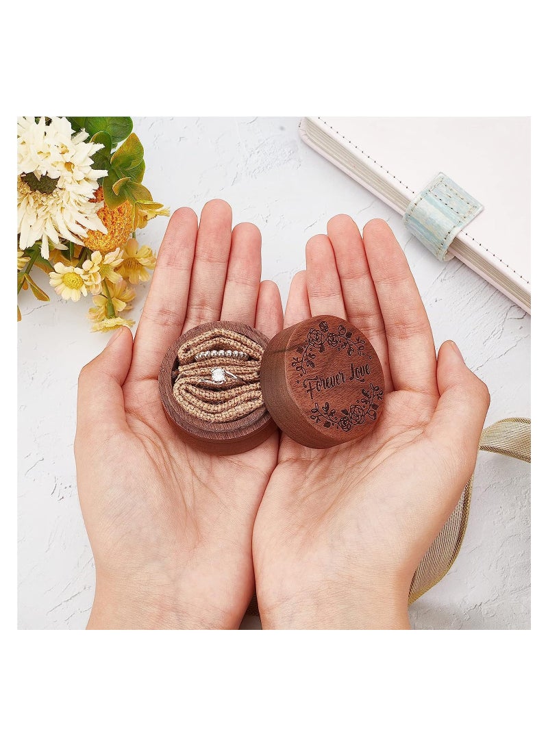 Barakah Walnut Wedding Ring Box, Wooden Engraved Round Ring Box, Rustic Ring Box for Anniversary Valentines Wedding - Image 2