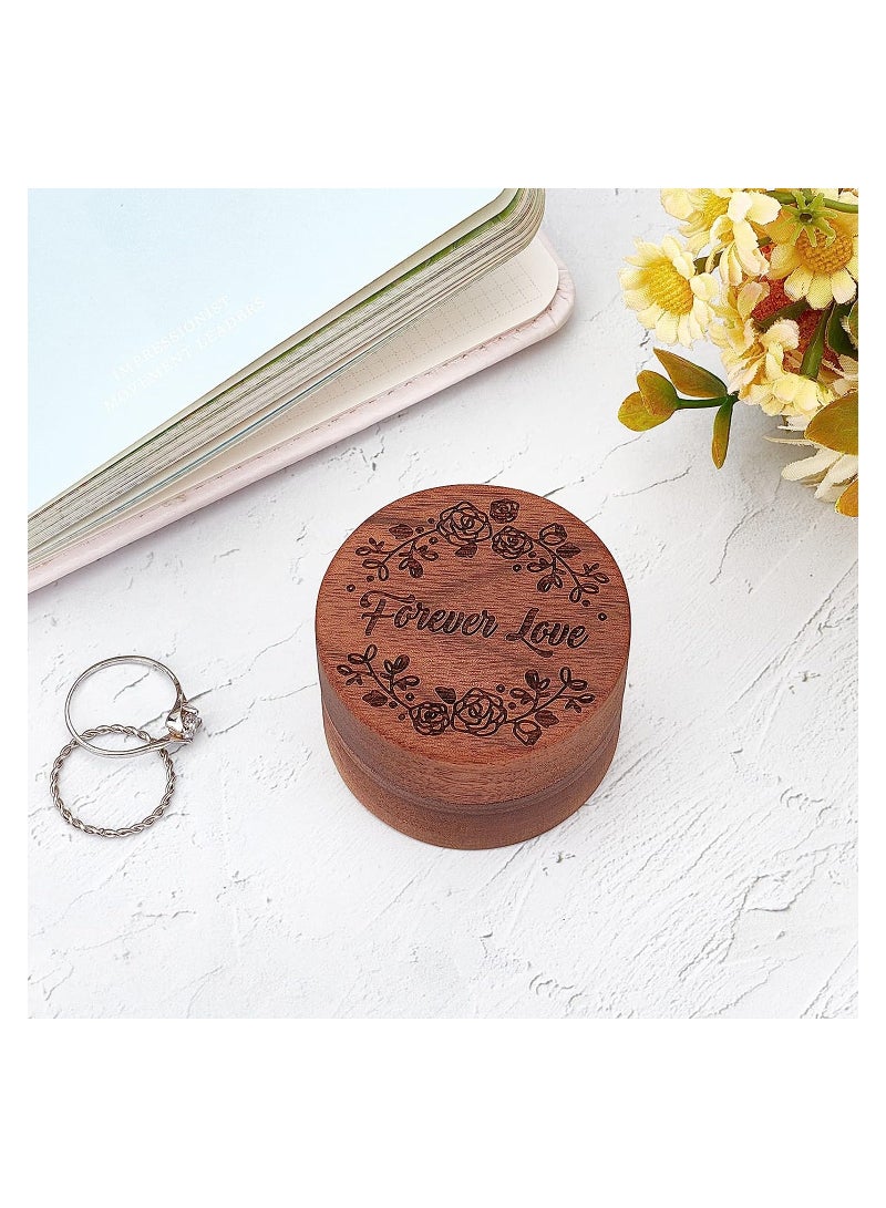 Barakah Walnut Wedding Ring Box, Wooden Engraved Round Ring Box, Rustic Ring Box for Anniversary Valentines Wedding - Image 3