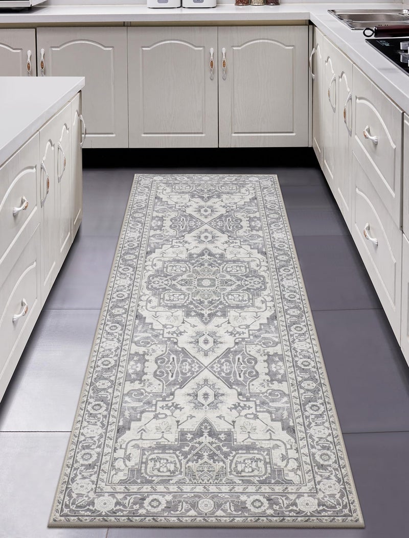 MaxRugrs MaxRugrs Washable Runner Rug 2x6 Stain Resistant Kitchen Rug Runners for Hallways Non Slip Throw Rugs for EntrywayBedroomLaundry Room Grey Vintage Floor Carpet Runner Soft Thin Mat for Family Pet