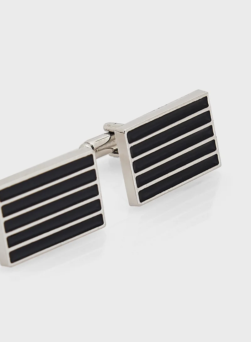 روبرت وود Stripes Detail Rectangular Cufflinks And Tie Pin Gift Set
