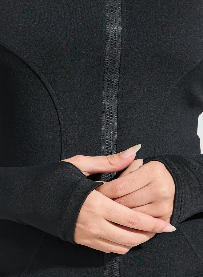Styli Active Seam and Thumbhole Detail Jacket and Broad Waist Flared Legging Set