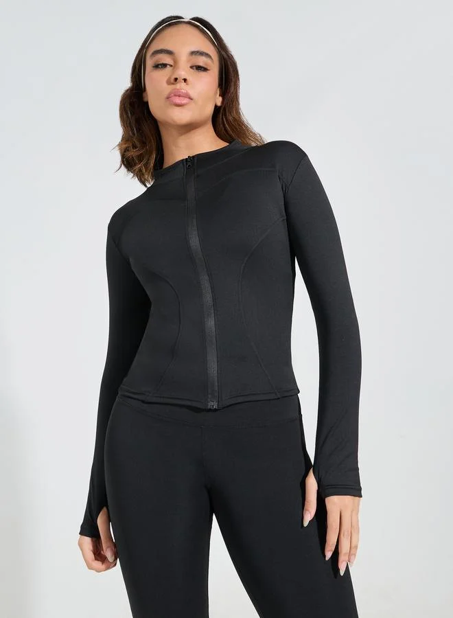 ستايلي اكتيف ليقنز بخصر عريض مع جاكيت بدرزات وفتحة ابهام