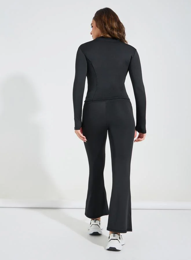 Styli Active Seam and Thumbhole Detail Jacket and Broad Waist Flared Legging Set
