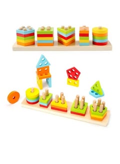 Generic Funny Montessori toys for children aged 1, 2 and 3 years, wooden sorting and stacking toys for children aged 1-3, preschool educational puzzle, 5 shapes toy, best gift.  - Image 1