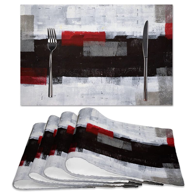 Red and Grey Modern Art Placemats Set of 4 Heat Resistant NonSlip Artwork Dining Placemats Washable Place Mats for Home Kitchen Red and Grey 18X12