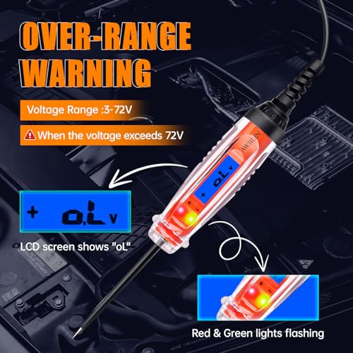 AWBLIN Automotive Test Light 3-72V DC Digital Light Tester with Voltmeter, Heavy Duty Auto Circuit Tester with LCD Backlight Display and LED Indication, Electric Test Pen with Illumination - Image 4