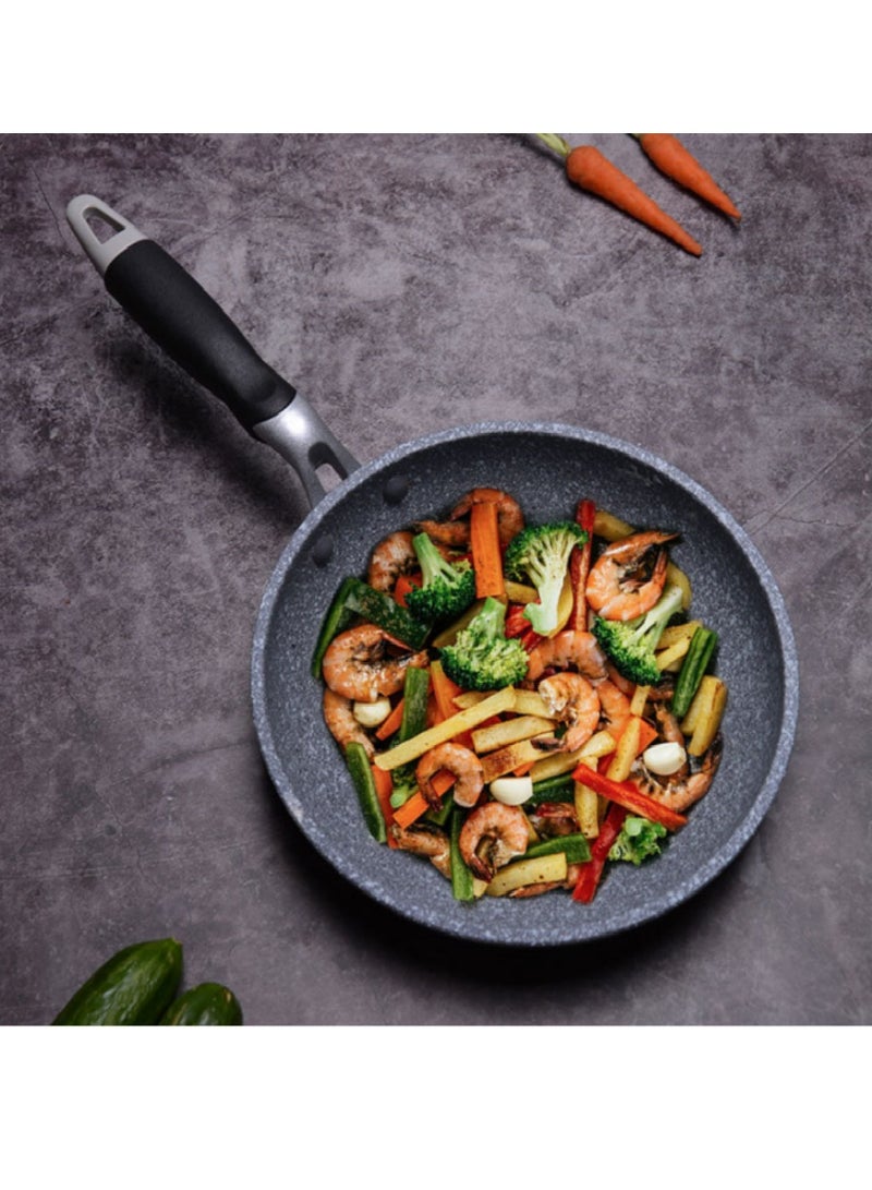 AROAQ مقلاة ذكية مع طلاء رخامي، مقلاة ألمنيوم مع مقبض مقاوم للحرارة، مقلاة غاز لطهي شرائح اللحم، مجموعة أدوات طهي للمطبخ، (مقلاة ووك 28 سم) - Image 2