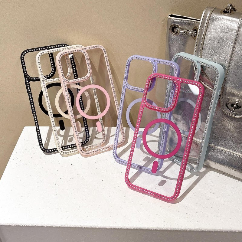 إيروريكس جراب هاتف MagSafe بفتحة عدسة كبيرة وإطار من حجر الراين لهاتف iPhone 12 mini (أسود) - Image 2