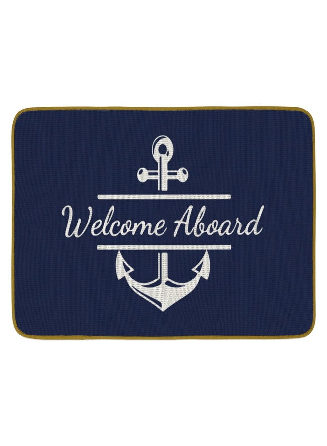 Burosev Welcome Nautical Theme Decorative Doormat, Anchor Boat Floor Mat, Rustic Welcome Aboard Anchor Farmhouse Decor for Home Indoor Outdoor Front Porch Door Mat (17 x 30 Inch) - Image 1