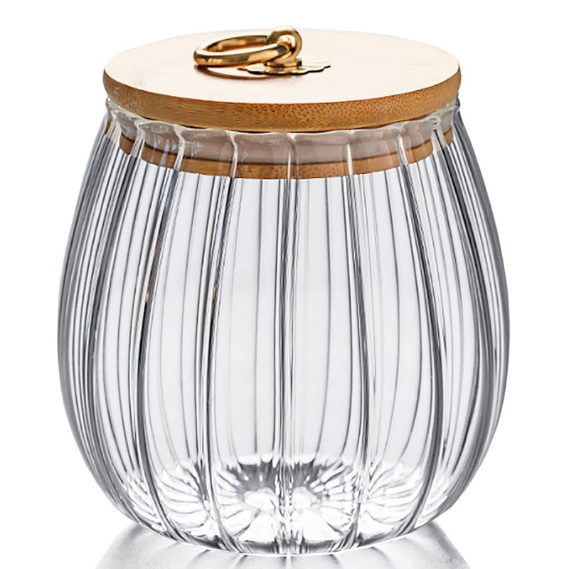 FANTESTICRYAN Glass Coffee Nuts Canister Airtight Storage Jar Petal Decorative Container with Bamboo Lid Metal Handle Easy to Grasp 1600ml  54 FL OZ (Large Oval) - Image 1