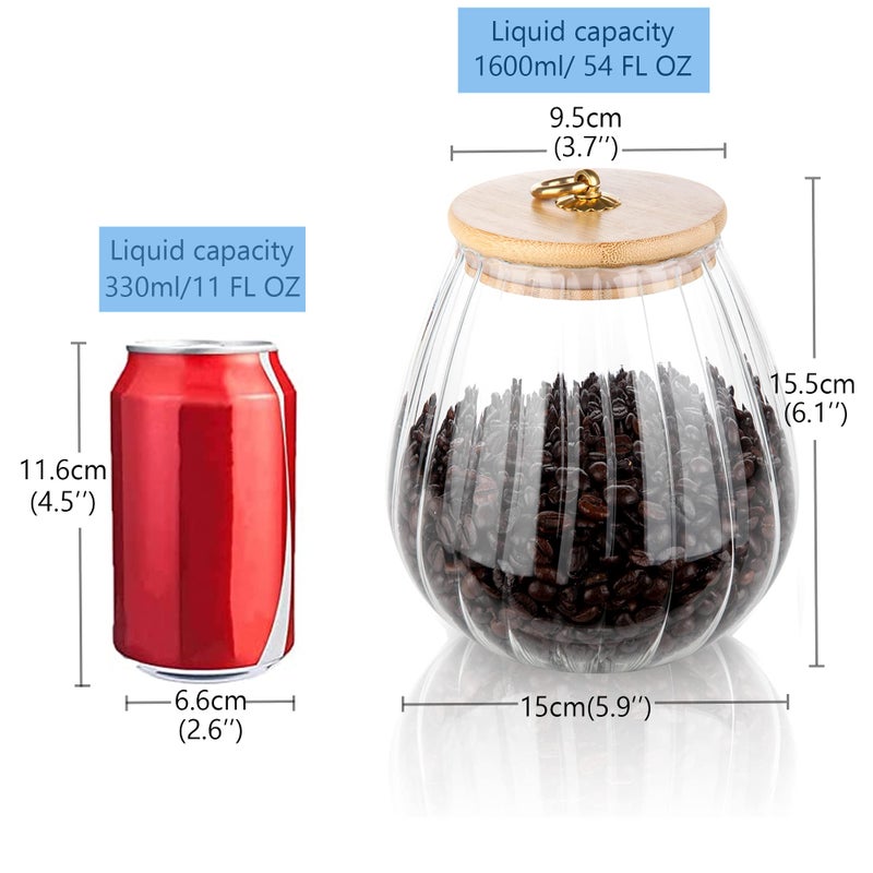 FANTESTICRYAN Glass Coffee Nuts Canister Airtight Storage Jar Petal Decorative Container with Bamboo Lid Metal Handle Easy to Grasp 1600ml  54 FL OZ (Large Oval) - Image 3