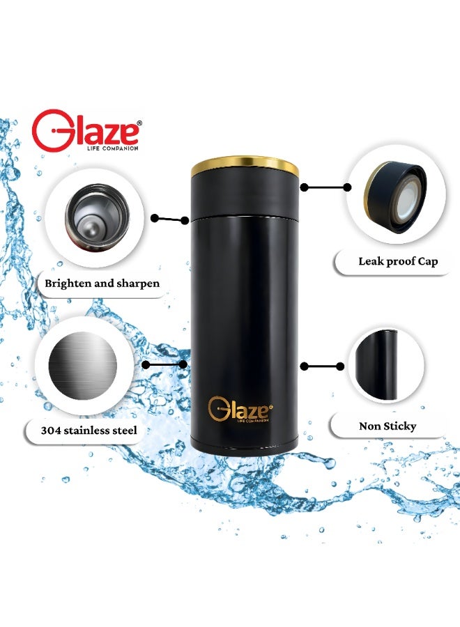 Glaze Water Bottle 304 Stainless Steel Vacuum Insulated Hot & Cold Leak-Proof 260ml Black - Image 5