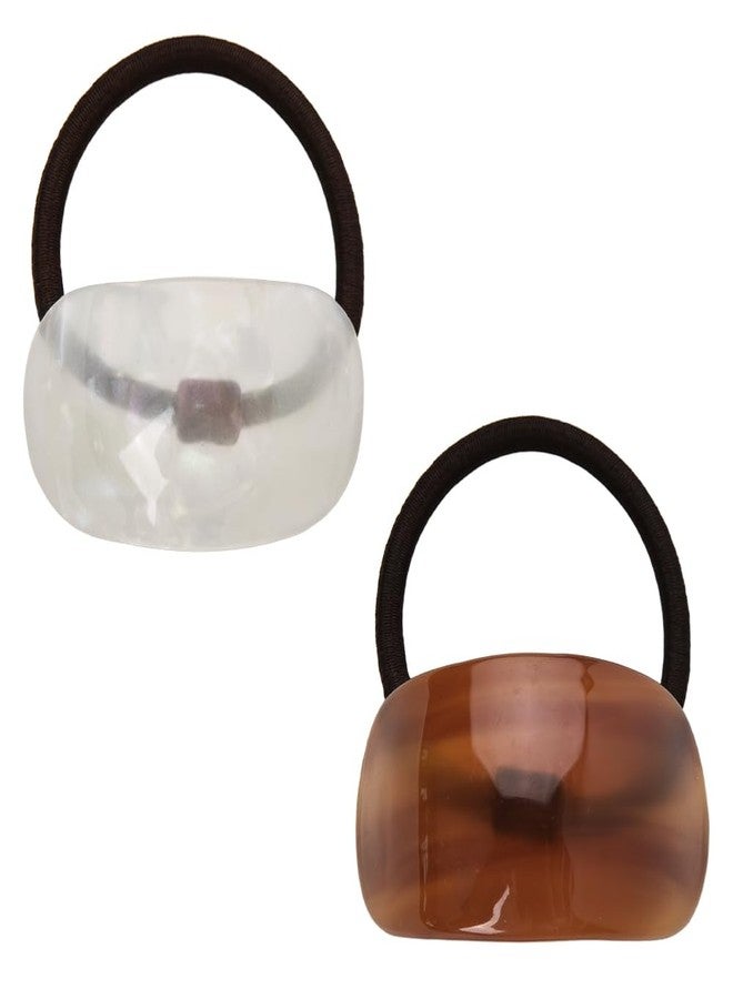 Guqqeuc 2 PCS Tortoise Shell Ponytail Hair Cuff Geometric Hair Ties Wrap for Women Girls Geometric Hair Elastics Acetate Ponytail Ring Set for Long Thick Hair Ropes for Women - Image 1