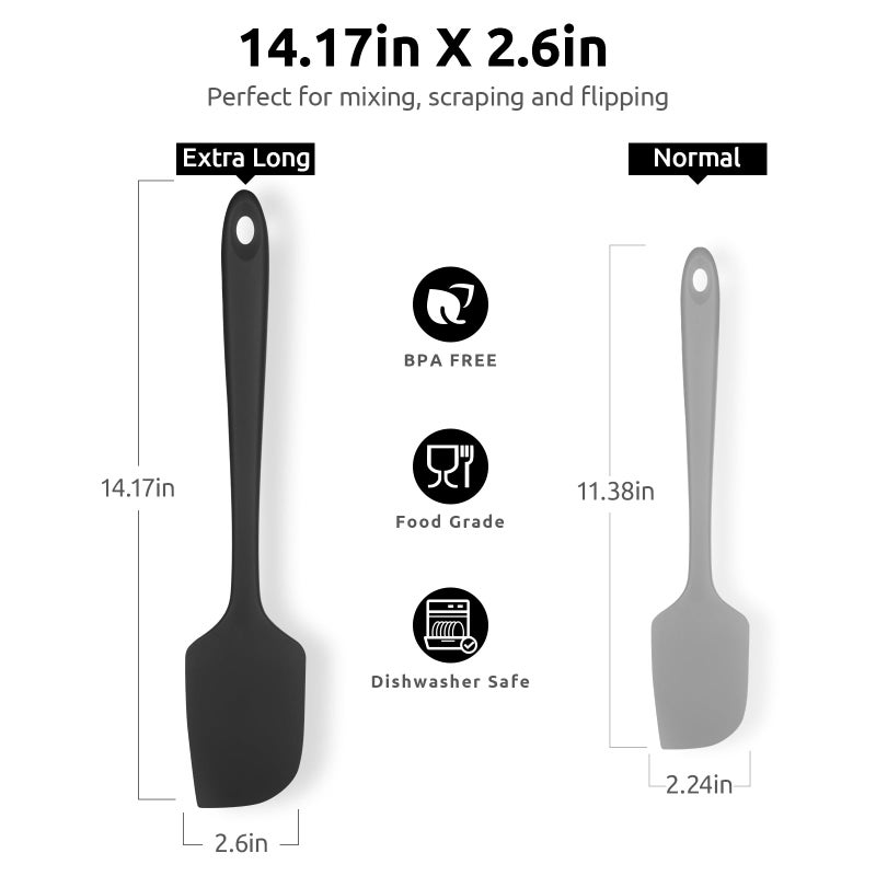 U-Taste 14in Extra Large Silicone Spatula: U-Taste 600F Heat Resistant Flexible Silicon Mixing Stirring Cooking Scraping Baking Bowl Scraper Seamless Spreader for Kitchen Nonstick Cookware (Black) - Image 2