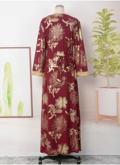 إسكدنيا إمرأة مسلمة Abaya حارّ ختم مساء ثوب مع حزام سير عربيّة ثوب قرمزيّ  - Image 3
