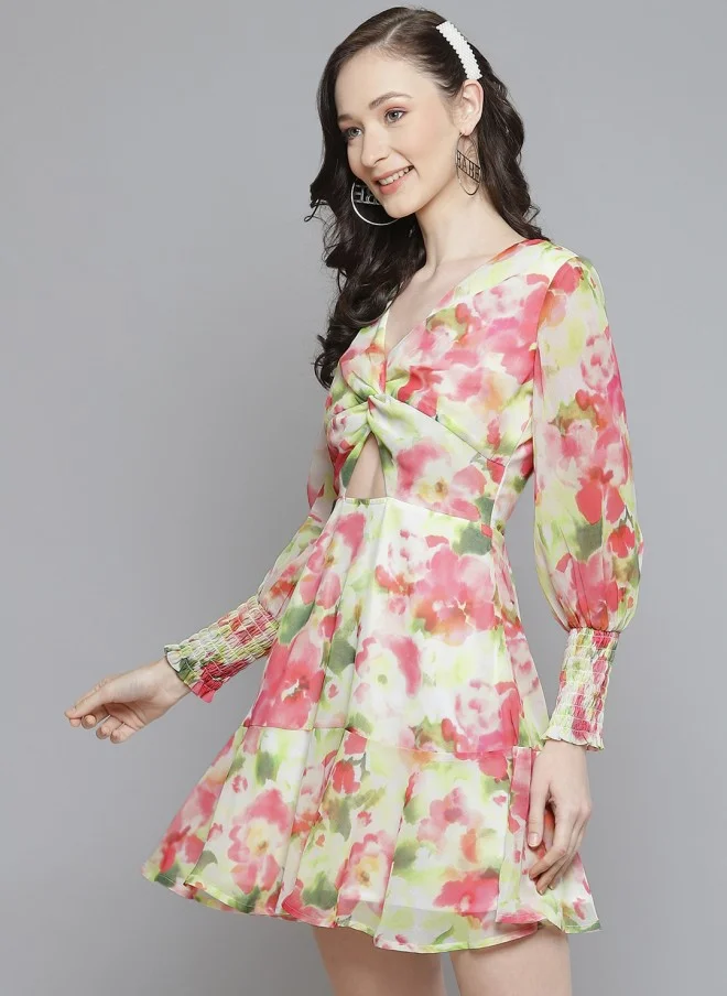 SASSAFRAS Floral Print A-Line Dress for Women
