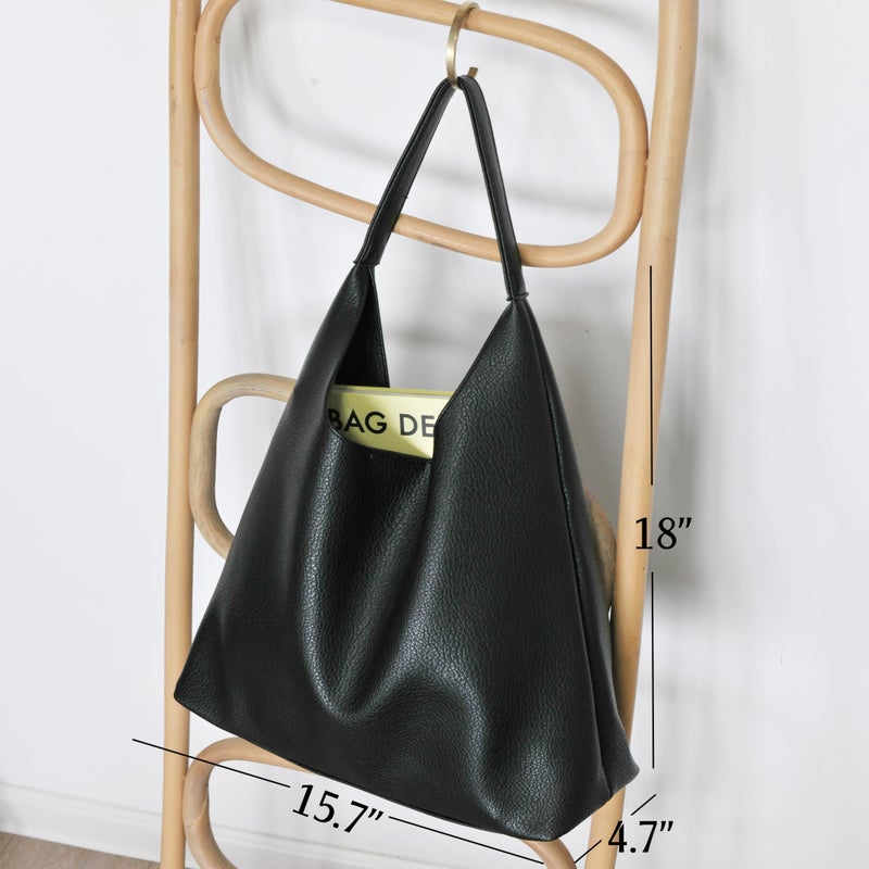 Hoxis Hobo Bags for Women Soft Vegan Leather Shoulder Handbag Slouchy Tote Purses (Black) - Image 4