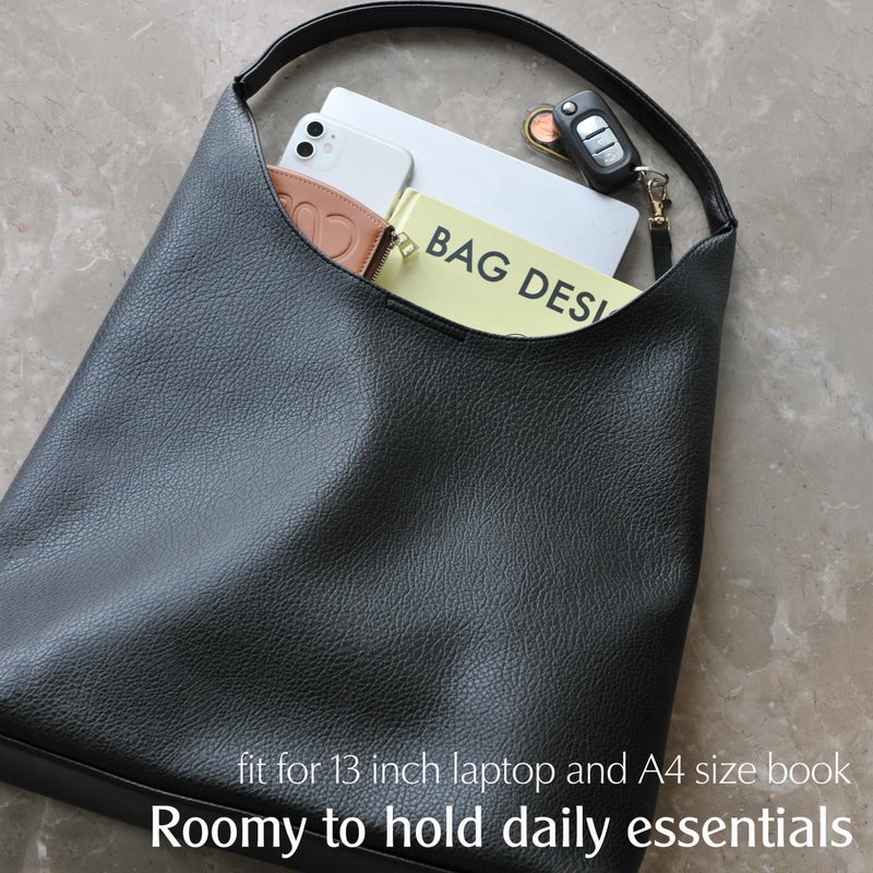 Hoxis Hobo Bags for Women Soft Vegan Leather Shoulder Handbag Slouchy Tote Purses (Black) - Image 5