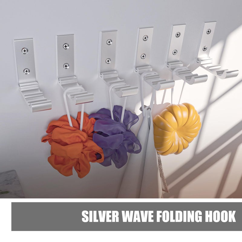 OHIYO Folding Wall Hooks, 6 Pack Wall Hooks for Hanging Coats, Towel, Hangers, Hat, Backpacks, Wall Mounted Hooks Wave Folding Hooks (Silver) - Image 5