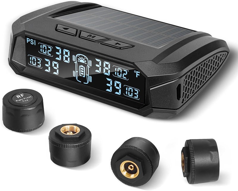 نظام مراقبة ضغط الإطارات RV، نظام مراقبة ضغط الإطارات اللاسلكي TPMS مع شاحن شمسي، TPMS للمركبات الترفيهية مع 4 حساسات ضغط إطارات و 6 أوضاع إنذار (0-87 PSI) - Image 1