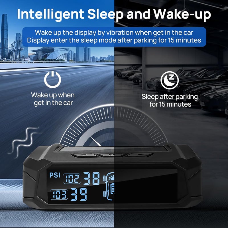 نظام مراقبة ضغط الإطارات RV، نظام مراقبة ضغط الإطارات اللاسلكي TPMS مع شاحن شمسي، TPMS للمركبات الترفيهية مع 4 حساسات ضغط إطارات و 6 أوضاع إنذار (0-87 PSI) - Image 4