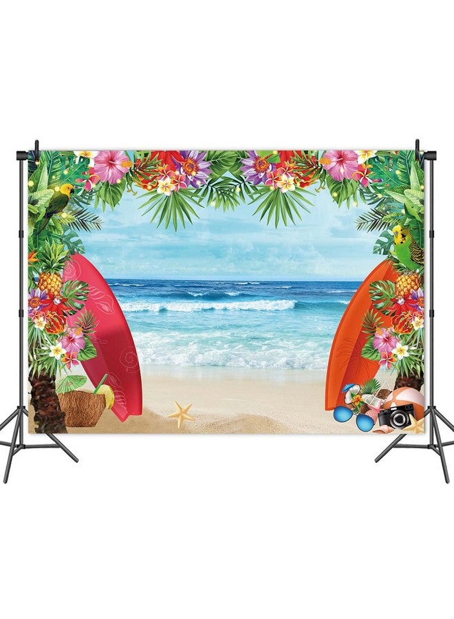 HQM 7X5Ft Fabric Summer Tropical Beach Photo Background Beach Conch Hawaii Blue Sea Flower Children Birthday Luau Party Photography Backdrop Kids Baby Shower Cake Table Decor Supplies - Image 4