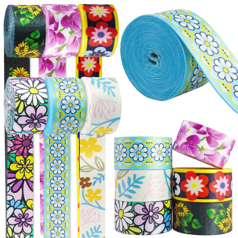 Grosun 6 Rolls 1.5 inch Flower Nylon Webbing Belt Webbing Straps Purse Straps Backpack Straps Nylon Belt with Different Patterns for Seatbelt, Bags, Backpacks, Luggage - Image 1