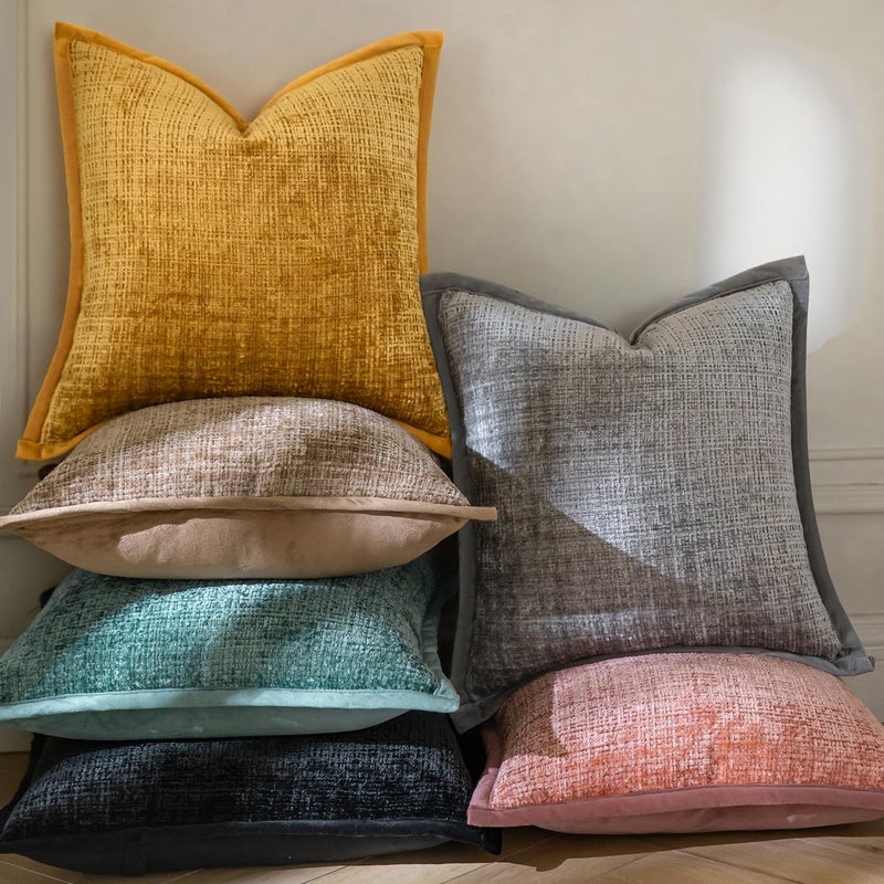 Yaertun Pack of 2 Chenille Textured Decorative Throw Pillow Covers Accent Solid Cushion Cover Soft Cozy Pillow Case with Velvet Back for Couch Sofa Bed Living Room 24x24 Inch Light Grey - Image 5