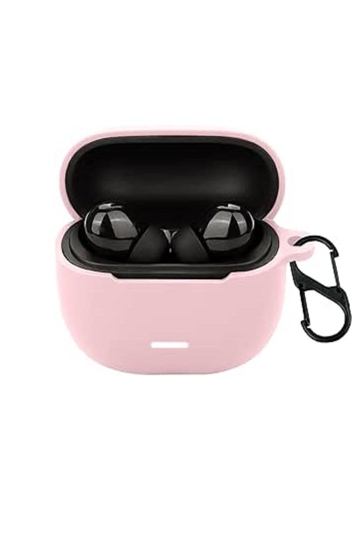 جراب حماية سيليكون لسماعات ريدمي بادز 6 لايت مع سلسلة مفاتيح كاربينر مضادة للضياع (وردي)