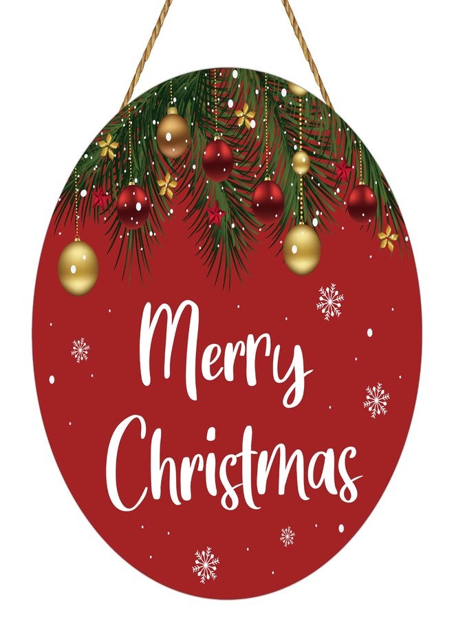 YUNKKIN Christmas Door Decorations Merry Christmas Sign Wall Decor Grass Bells Snowflakes Hanging Sign Wreath Wooden Front Door Hanger for Wall Indoor Home Decorations - Image 1