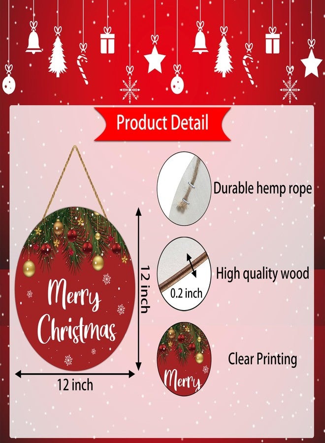 YUNKKIN Christmas Door Decorations Merry Christmas Sign Wall Decor Grass Bells Snowflakes Hanging Sign Wreath Wooden Front Door Hanger for Wall Indoor Home Decorations - Image 2