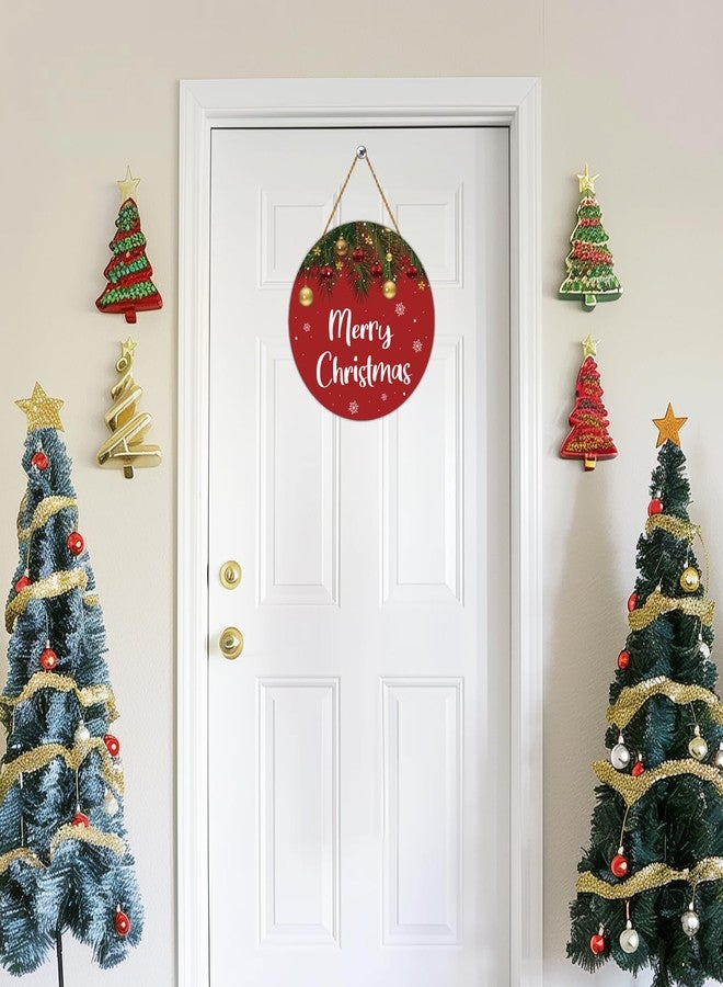 YUNKKIN Christmas Door Decorations Merry Christmas Sign Wall Decor Grass Bells Snowflakes Hanging Sign Wreath Wooden Front Door Hanger for Wall Indoor Home Decorations - Image 3