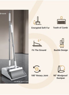 XiuWoo Broom and Dustpan Set with Long Handle for Home Floor Use Upright Stand Up Stand Up Broom with Dustpan Combo  - Image 3