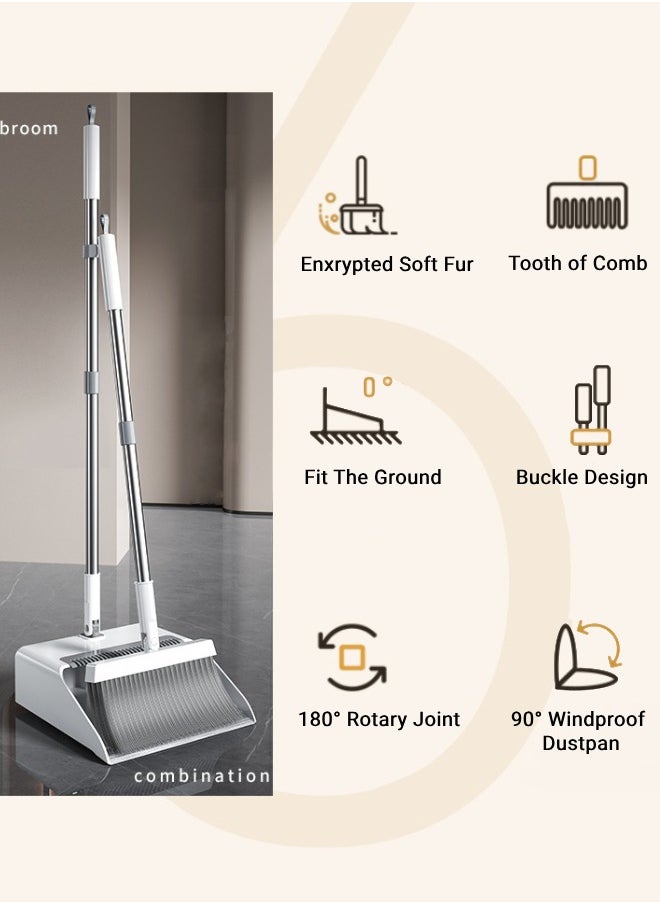 XiuWoo - Broom and Dustpan Set with Long Handle for Home Floor Use Upright Stand Up Stand Up Broom with Dustpan Combo - Image 1
