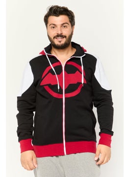Men Hooded Embroidered Logo Long Sleeve Sweatshirt, Red/Black